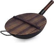 Pre-Seasoned Cast Iron Wok, Heavy Duty Non-Stick Iron Chinese Wok or Stir Fry Skillet w/Wooden Lid, for Electric Stove Top, Induction, Black,34cm/ 13.5 inch () interesting