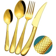 Modern en ed8/ilver Service for 4 Knives Forks Spoons Set Kitchen Util Set Hammered Silver Flatware 