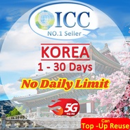 ICC_Korea Sim Card 3-30 Days Unlimited Data SIM(Can top up reuse)/South Korea SIM card