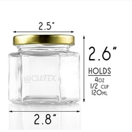 120ml Hexagon Glass Jar Mini Bottle Wedding Event Door Gift Honey Air Tight Safe BPA Free Botol Kaca