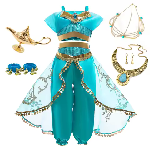 Kids Jasmine Role Play Princess Costume Girls Cosplay Halloween Carnival Party Clothes Children Birt