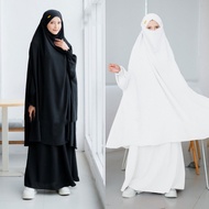 ZAIBA One Set Gamis Ibadah Umroh Haji Polos Warna Hitam dan Putih 2024 Bahan Crinkle Airflow | gamis