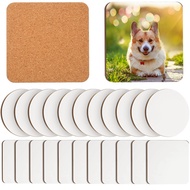 24 Pcs Sublimation Coasters 4 X 4Inch Hardboard Coaster Cork and MDF Blank Sublimation Car Coasters 