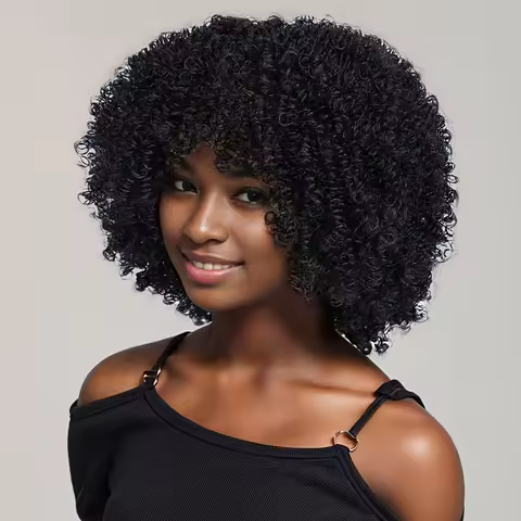 Short African Curly Wig for Women, Wavy Curly Synthetic Heat-Resistant African Wig