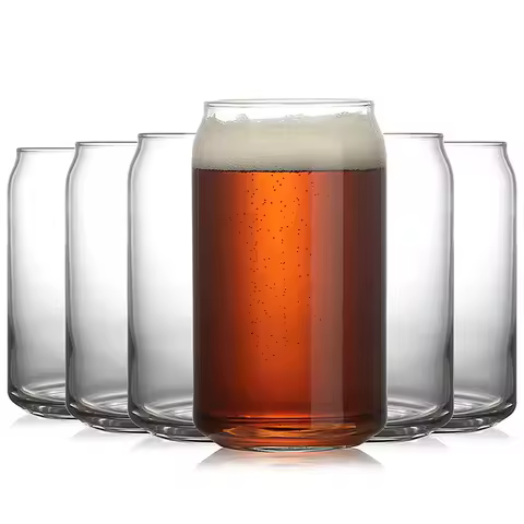 400ml Can Shaped Glass Cups, 6 Pack Cups for Kitchen, Stylish Beer Can Glass, Soda Glassware Set, Ic