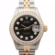 Rolex Women's Clothing Log 18K Gold Diamond Black Dial Automatic Mechanical Watch 69173 Rolex