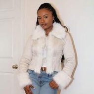 Beige Vintage Regal Plush Spliced Thermal-Lined Autumn-Winter Coat With Bow, Lapel Collar, Long Slee