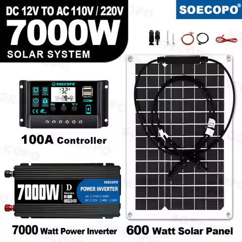 【Flexible & Easy】SOECOPO 7000W Portable Solar Kit | Bendable Panel 750W Inverter, 100A Charge Contro