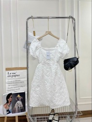 [Voucher 50k Freeship Max 0 đồng toàn quốc] Đầm trắng đi đám cưới vải gấm nổi tay phồng đầm tiểu thư