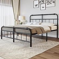 Debercu King-Size-Bed-Frame with-Headboard and Footboard - No Box Spring Need,Victorian Vintage Heavy Duty Metal Platform Mattress Foundation(Black)