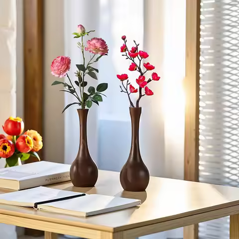 Black Walnut Solid Wood Flower Vase Creative Vase Chinese Style Desktop Simple Small Ornament Decora