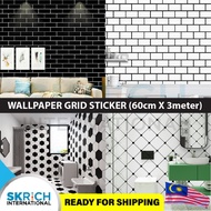 60cm x 3meter Grid Self Adhesive Wallpaper Grid Black and White Background