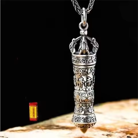 New Retro Namo Amitabha Necklace For Men Jewelry Fashion Silver Chain Choker Male Amulet Vajra Pestl