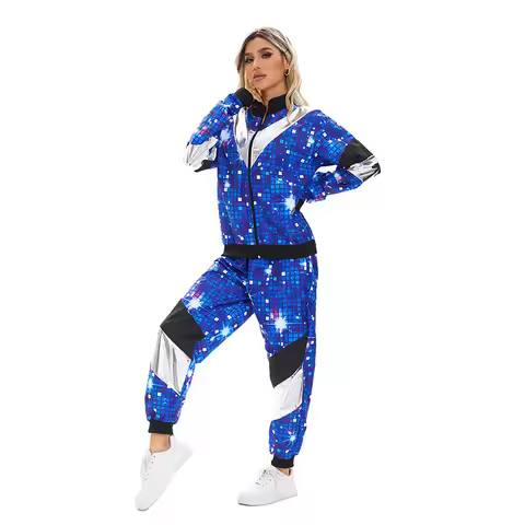 Women's 80s 90s Shell Suit Party Disco Jacket Trousers Outfit Tracksuit 70s Retro Vintage Dance Perf