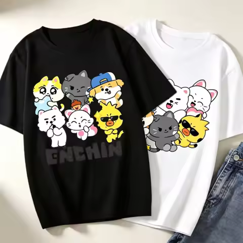 ENHYPEN T-shirt for Man Woman Cartoon Tee Top Summer Parent-child Clothing Adult Cotton Short-sleeve