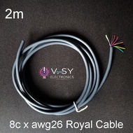 2mt 8c x 26awg / 8c x awg26 / 8c x Gauge26 Royal Cable Cord Electrical Wire Wiring 300v Stranded Pure Copper  8 Conductors By Gauge 26 Pre cutted