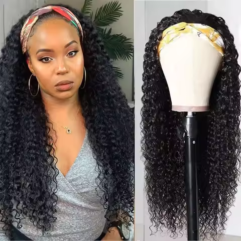 Deep Curly Headband Wigs Human Hair Pull Go Glueless Wig Half Wigs Human Hair Water Wave Headband Wi