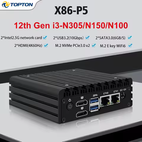 Fanless Mini PC X86-P5 Intel i3 N305 N150 N100 Pocket Firewall NAS Router 2x2.5G LAN 2xSATA Homelab 