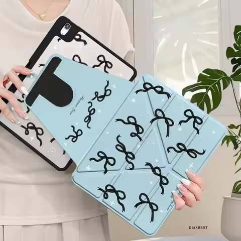 Korean Blue Bow Case For iPad Pro 11 13in 2025 iPad Pro 12.9in Air7 10th 11th M4 M5 Y-Shaped Folding