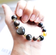 頂級銀曜石愛心黃水晶手鍊/擋煞避邪招財