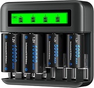 CITYORK 2 Pack 5000mAh Rechargeable C Batteries and 2 Pack 10000mAh D Batteries with 8 Bay LCD Unive