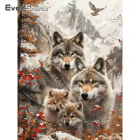 Evershine Wolf Diamond Painting Animal DIY Full Square Round Mountain Diamond Mosaic Dog New Arrival