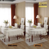Embroidered Lace Oval Oblong Table Cloth / Dining Table Cover For 6 8 10 12 Seater / Alas Meja - Enc