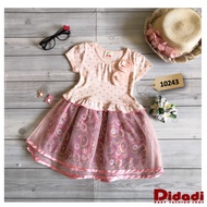 10243 Taiwan Imported Girl Dress Short Sleeve Pink Dress with Flower & Polkadot