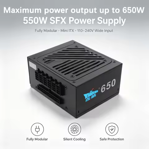 Max 650W Power Supply SFX Mini ITX Case Fully Modular Computer Power Supply 110V~240V 8CM Smart Temp