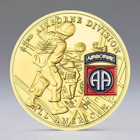 U.S Army 82ND Airborne Division Souvenir Coin All American Gold Plated Commemorative Coin