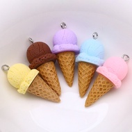 10Pcs Ice Cream Cone Charms Pendants 17x37mm Resin Cabochon for DIY Handmade Jewelry Making Accessor