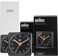 Braun Classic Black Travel Analogue Alarm Clock Home Gift Bundle with Snooze and Light, Compact Size