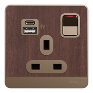 [SG Seller] Schneider AvatarOn 13A 3P 2 USB charger and switched socket Hotel Switch White Dark Gray