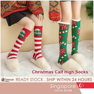 【SG】Womens Christmas Gift Knee High Fuzzy Socks Winter Warm Fluffy Cute Funny Cartoon Snowman Warm L