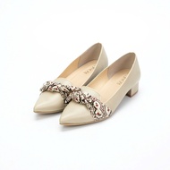 Giầy da KOSU đế vuông hoạ tiết gắn nơ thời trang Nhật Bản cao 3cm 24309