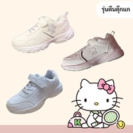 รองเท้าผ้าใบคิดตี้ ของแท้ ถูกลิขสิทธิ์ รองเท้าผ้าใบ Sanrio Hello Kitty ร้องเท้าพละ ตีนตุ๊กแก แบบแปะ สีขาว