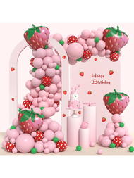 草莓氣球拱門套件,草莓主題派對裝飾,包含紅色圓點草莓氣球,用於草莓/莓子第一個/甜蜜生命主題嬰兒淋浴生日派對用品,適用於女孩