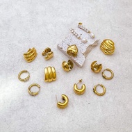 Stainless steel gold earrings love deign/ uneven design/ tennis diamond earrings 1 pair