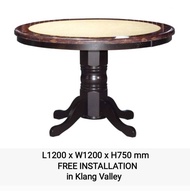 Q 10 -  6 Seater Marble Dining Table / Round Marble Dining Table / Marble Top Round Dining Table For 6 / 1+6 Round Marble Dining Set / Round Marble Dining Set for 6 Persons / Marble Dining Table With Solid Wood Leg / Meja Makan Marble (TWH)