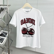 Ganni-Inspired Cherry Print Short Sleeve T-Shirt - Pure Cotton Women's Top