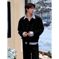American Shirt Two-Piece Sweatshirt Korean Version Men Women Contrast Color Lapel Stitching Long Sle