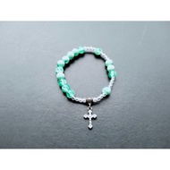 G604 PREMIUM JADE GLASS CRYSTAL CROSS ROSARY BRACELET