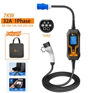 EV charger 7kw portable charger ev 7KW32A ชาร์จรถยนต์ไฟฟ้า ชาร์จเร็ว portable ev car charger car charger 3.5kw สามารถปรับได้ 5mสายชาร์จ EV ชาร์จเร็ว เครื่องชาร์จรถยนต์ไฟฟ้า เหมาะสม BYD ATTO 3 Dolphin NETA V Tesla ORA MG VOLVO ฯลฯ Type2 กองชาร์จรถยนต์