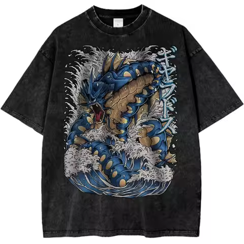 Vintage Pokemon Gyarados Shirt for Anime Fans Graphic Tee Men's 2026 Summer Fashion Oversize Street 