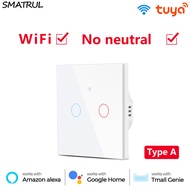 SMATRUL WiFi Switch No neutral Wire Smart Wall Light Switch 2 Gang RF433 MHZ Remote Control Timer Home Automation for Google Home/Nest /Amazon Alexa/Tmall Genius