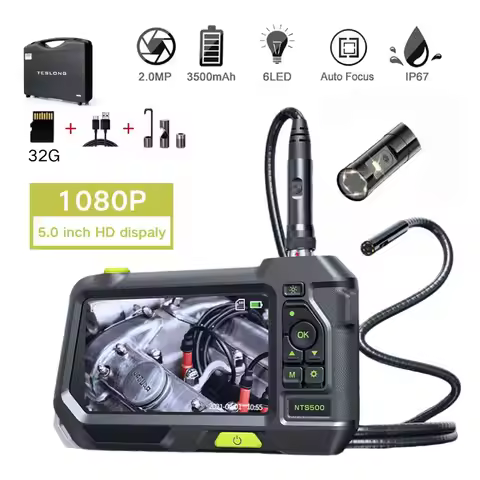 TESLONG NTS500 5.0 Inch Industrial Endoscope Camera Snake Tube 1080P Dual Lens Autofocus Car Pipe Di
