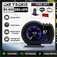 WEITI P6 OBD2+GPS Dual System Car Head-up Display OBD2 Gauge Multi-function Digital LCD Speedometer 