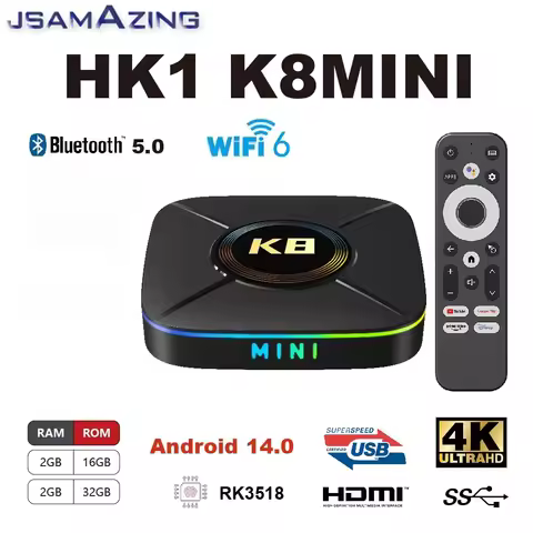 HK1 K8mini Smart Android 14.0 Smart TV BOX WIFI6 RK3518 ARM Cortex A53 2GB 8G/16G 2.4G/5G 4K HD For 