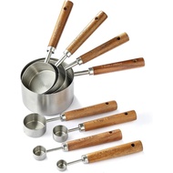 8PCeasuringCups,DAJLFAStainlessSteelMeasuringCupsandSpoonsSetwithErgonomicWoodenHandleforCooking&Bak