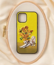 立體刺繡手機殼 iPhone 12/12pro PBAT PU合成皮革 貓咪x梵谷
